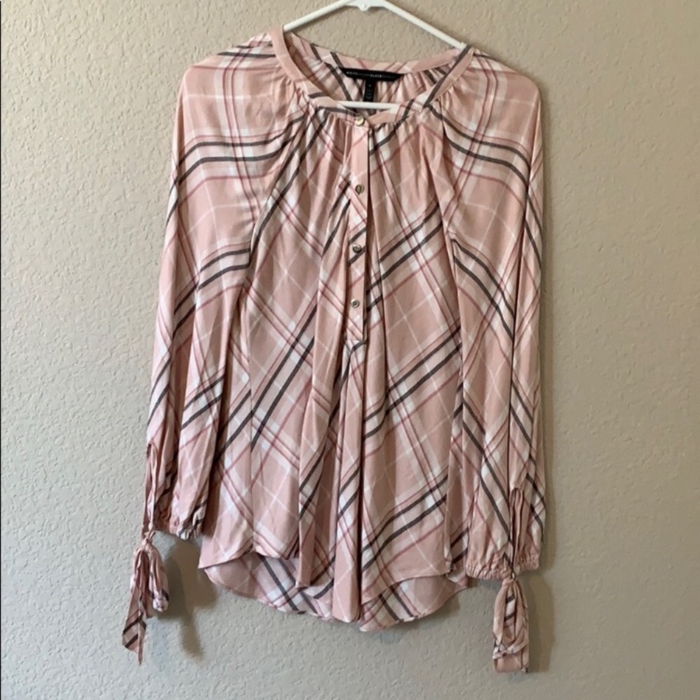White House Black Market pink plaid blouse